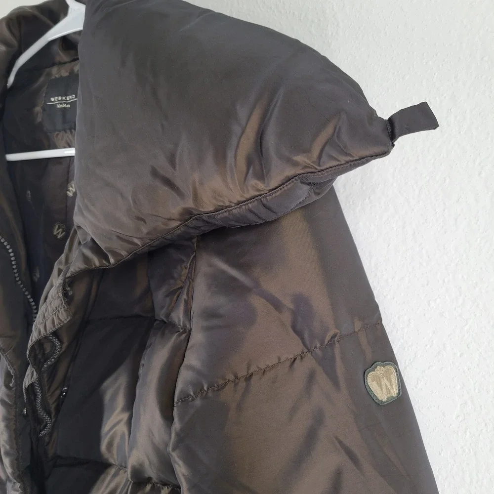 Weekend Max Mara Puffer Coat Belted Shawl Collar Puffy Goose Down Jacket Brown M